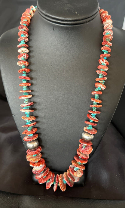 Navajo Purple Spiny Oyster Turquoise Sterling Silver Necklace 25” 18738