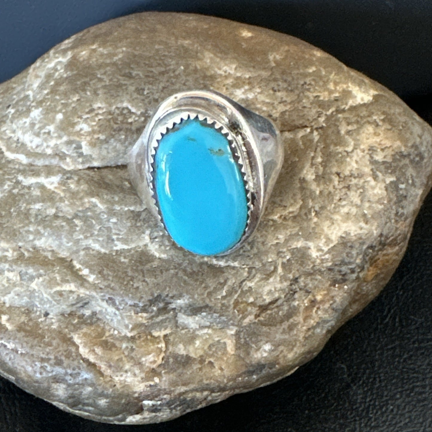 Blue Kingman Turquoise Navajo Sterling Silver Ring Size 10 19407
