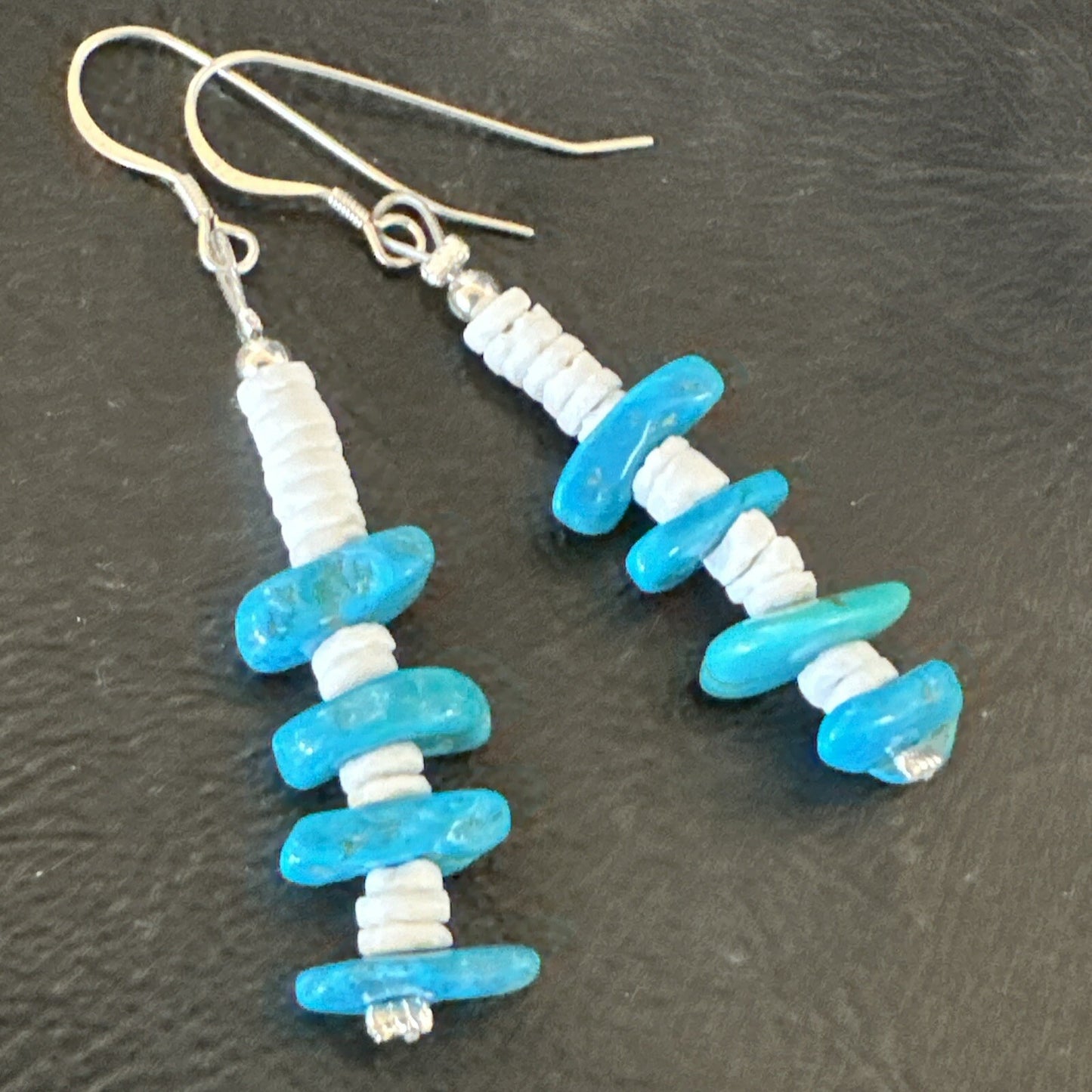 Navajo Blue Kingman Turquoise Nugget Bead Sterling Silver Earrings 17845