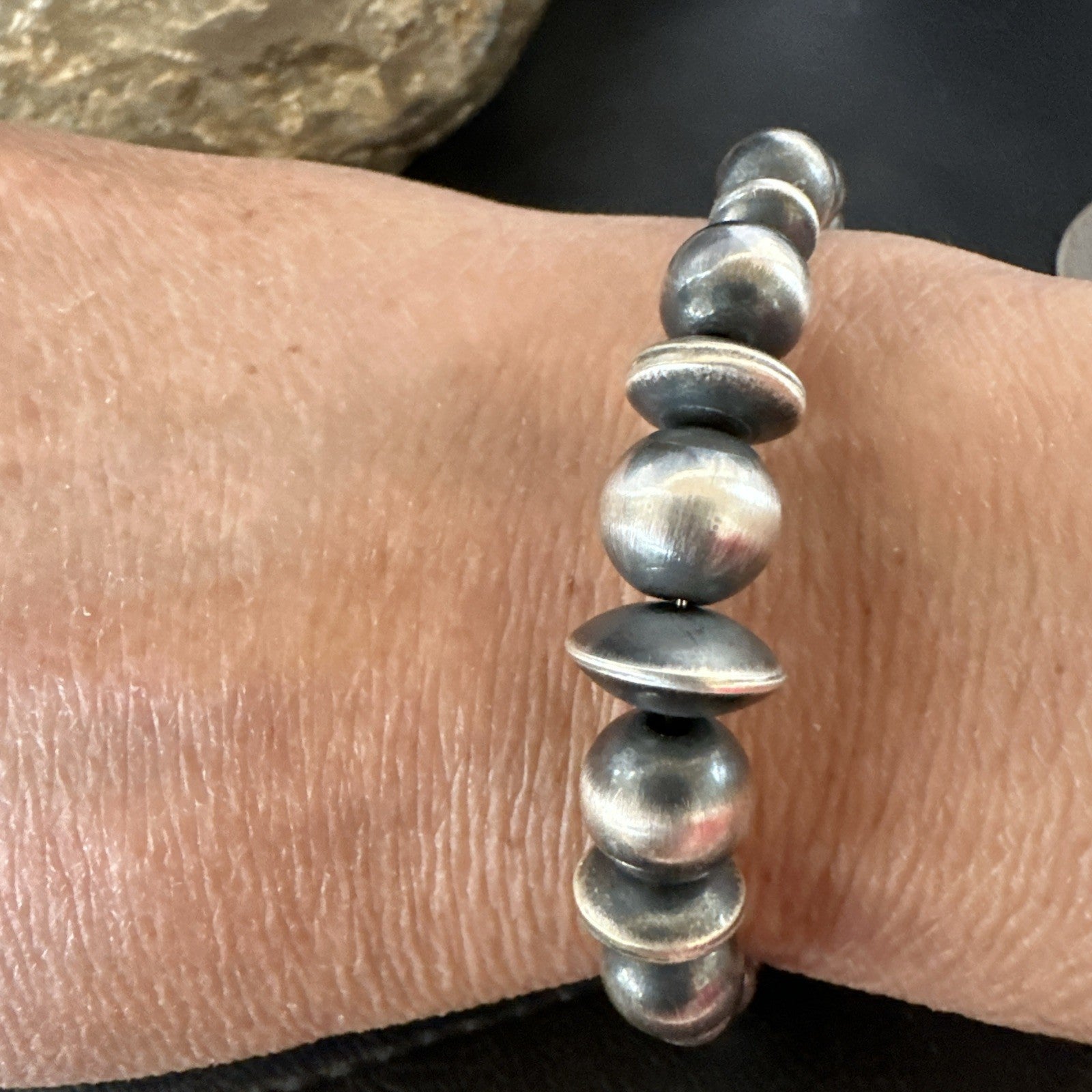 Children Navajo Pearls Sterling Silver Bead Stainless Wrap Bracelet 4.5" 19022