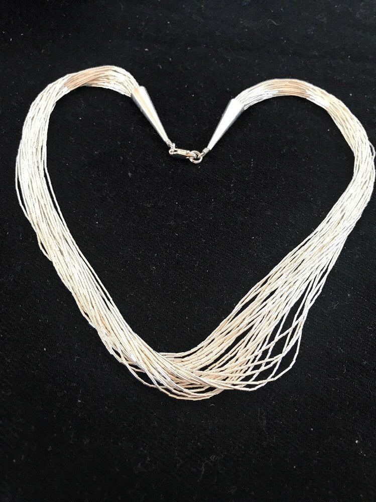 Liquid Tube Beads Heishi 30 Strands Sterling Silver Necklace 17" 10061