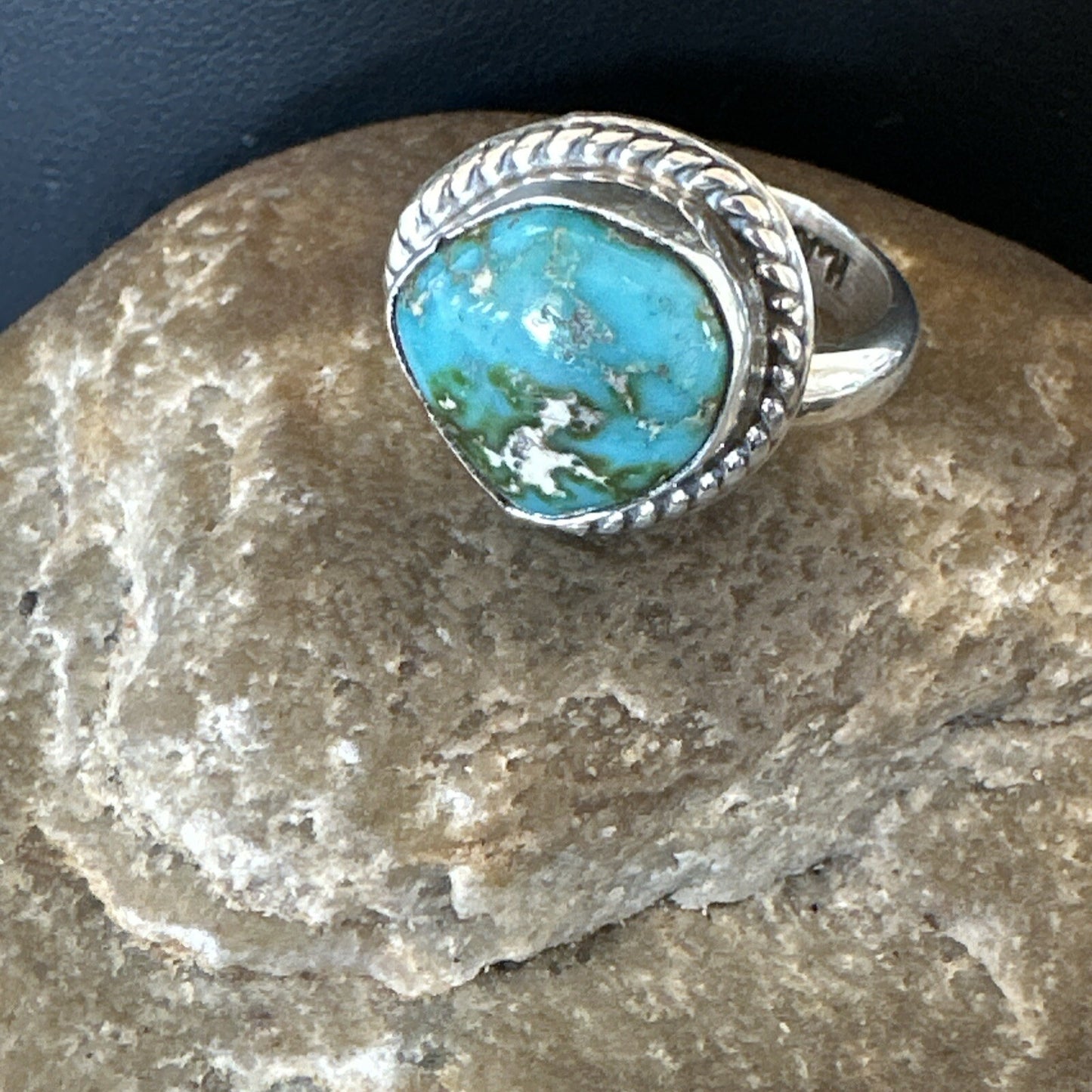 Womens Blue Sonoran Turquoise Navajo Sterling Silver Ring Size 9 18001