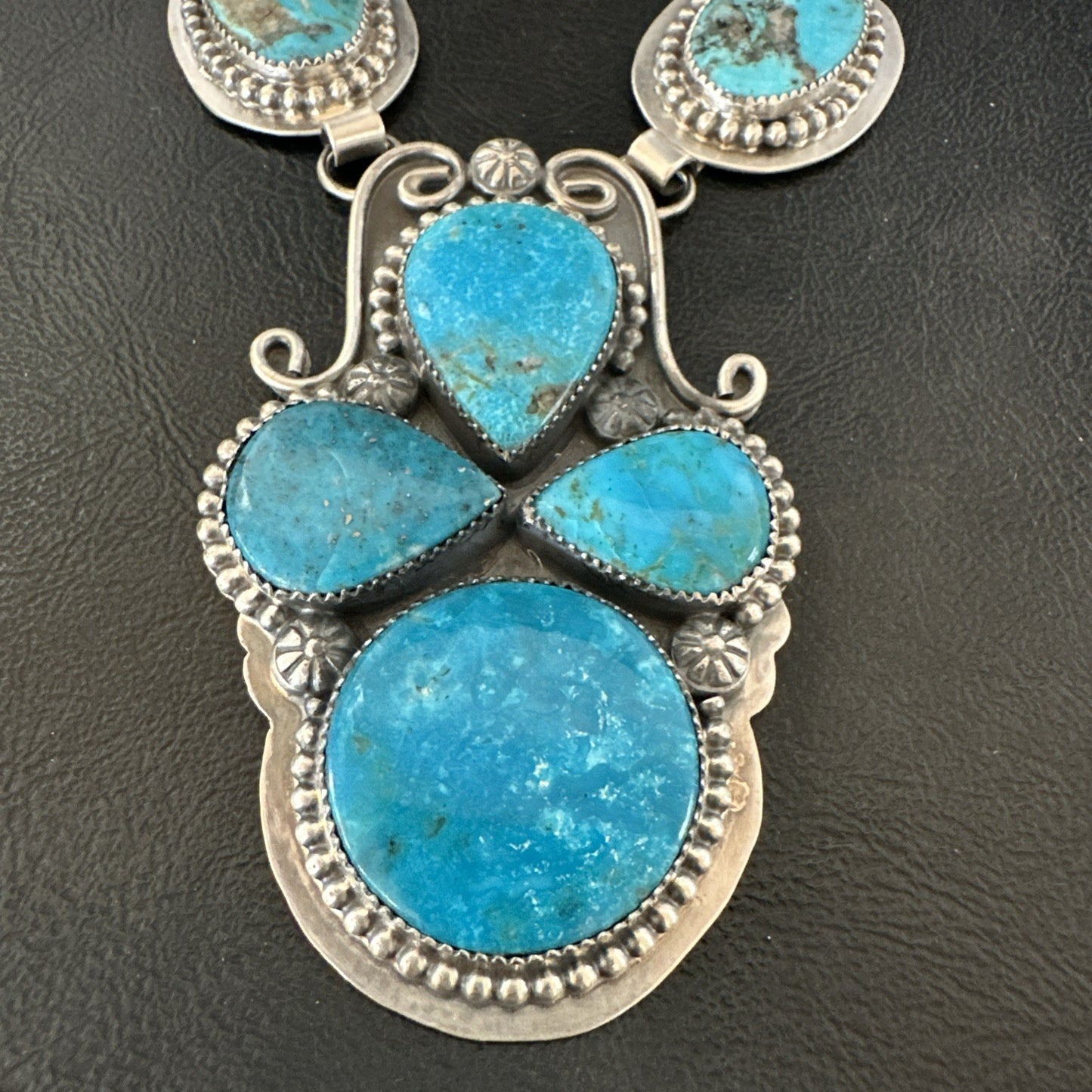 XXL Vintage Kingman Turquoise Navajo Sterling Silver Lariat Necklace 33” 19632