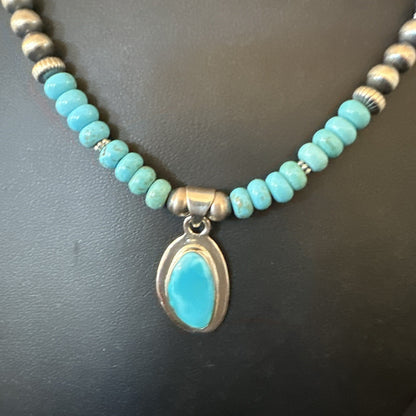 WoMens Blue Kingman Turquoise Pendant Navajo Sterling Silver Necklace 21" 18416