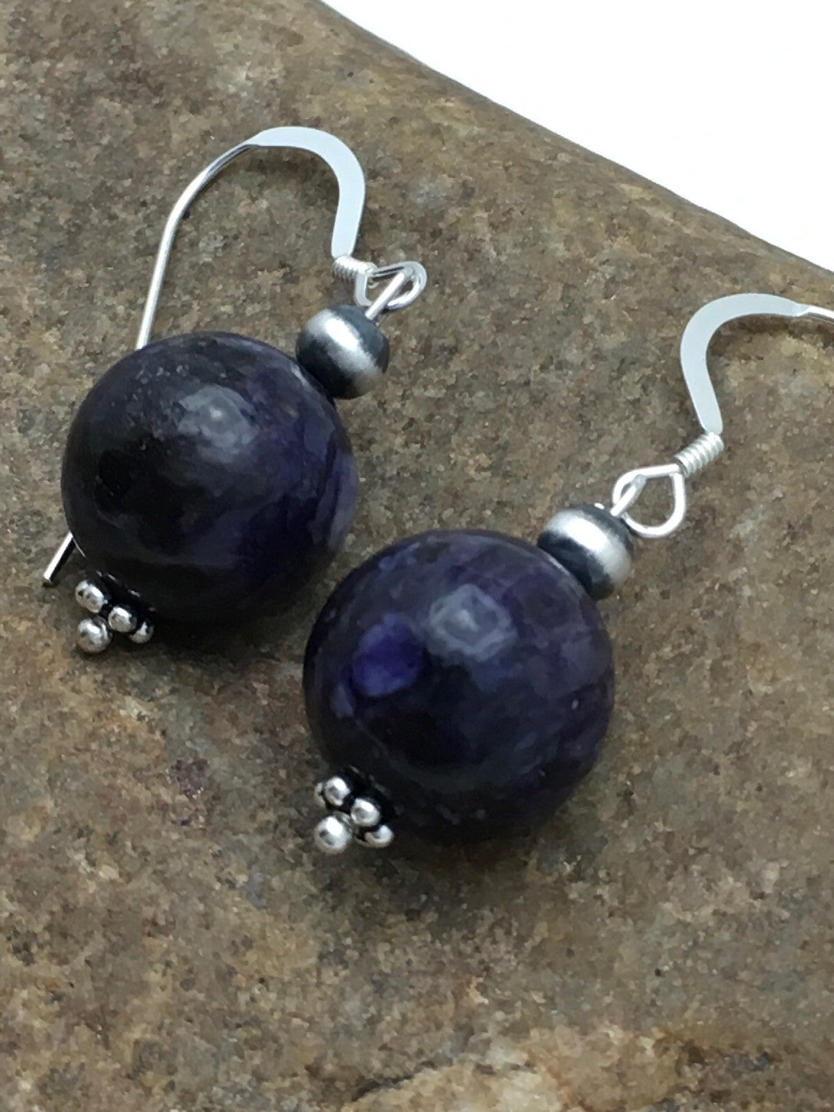 Denim Lapis Chunky Southwestern Sterling Silver Dangle Earrings 02804