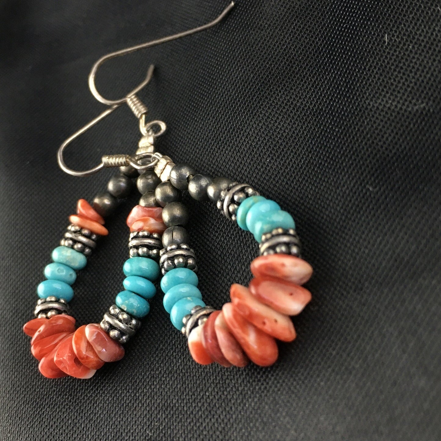 Turquoise Spiny Oyster Navajo Sterling Silver Earrings 1.25” 2034
