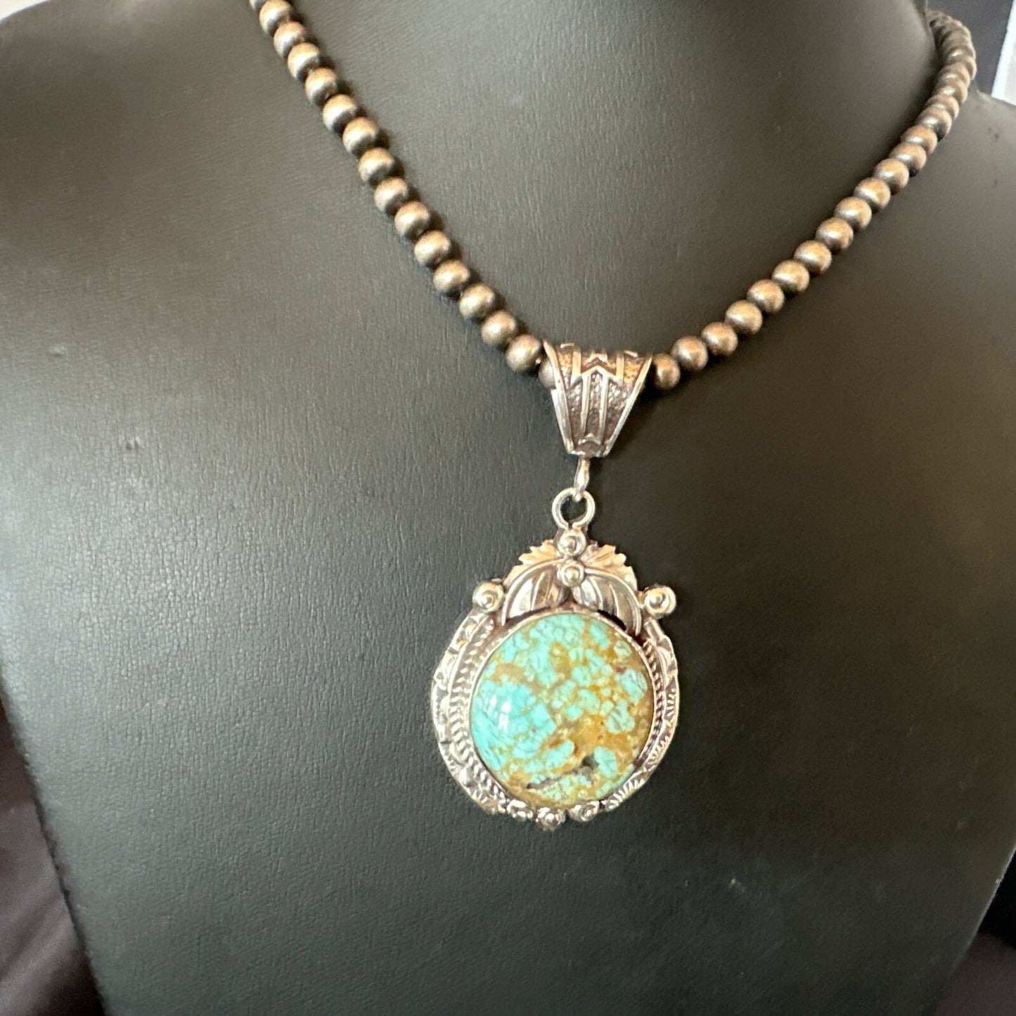 Mens Blue Turquoise#8 Pendant Navajo Sterling Silver Necklace 18073