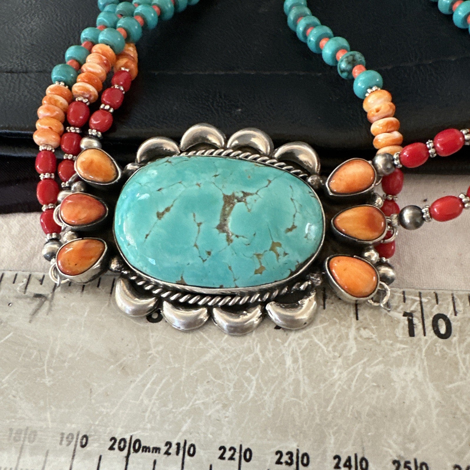 XL Statement Green Turquoise Spiny Navajo 3S Sterling Silver Necklace 34” 19676