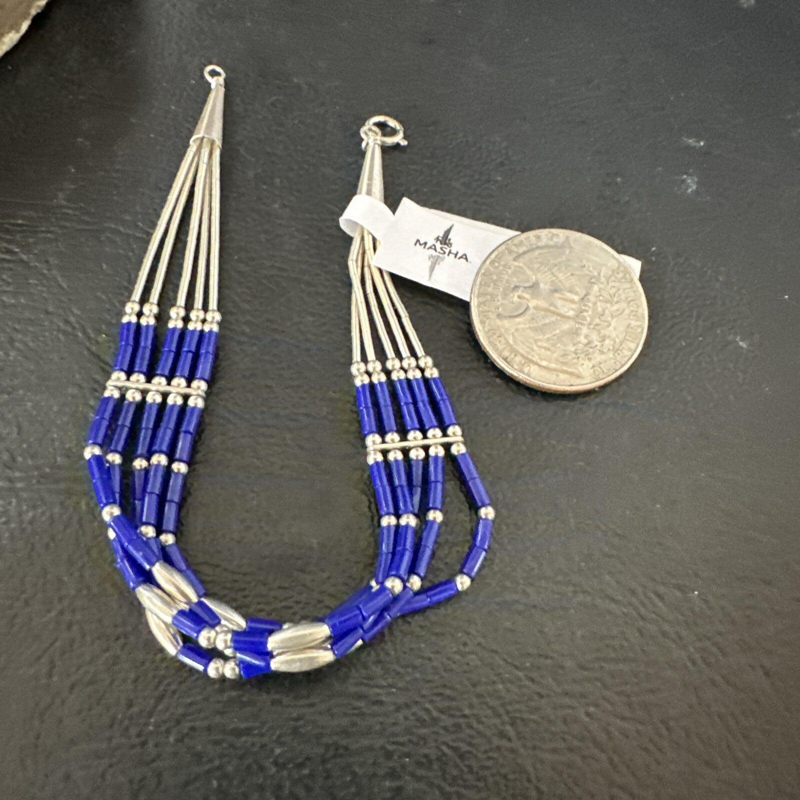 Lapis Stabilized Liquid Heishi 5 Strands Sterling Silver Bracelet 7.25" 12638