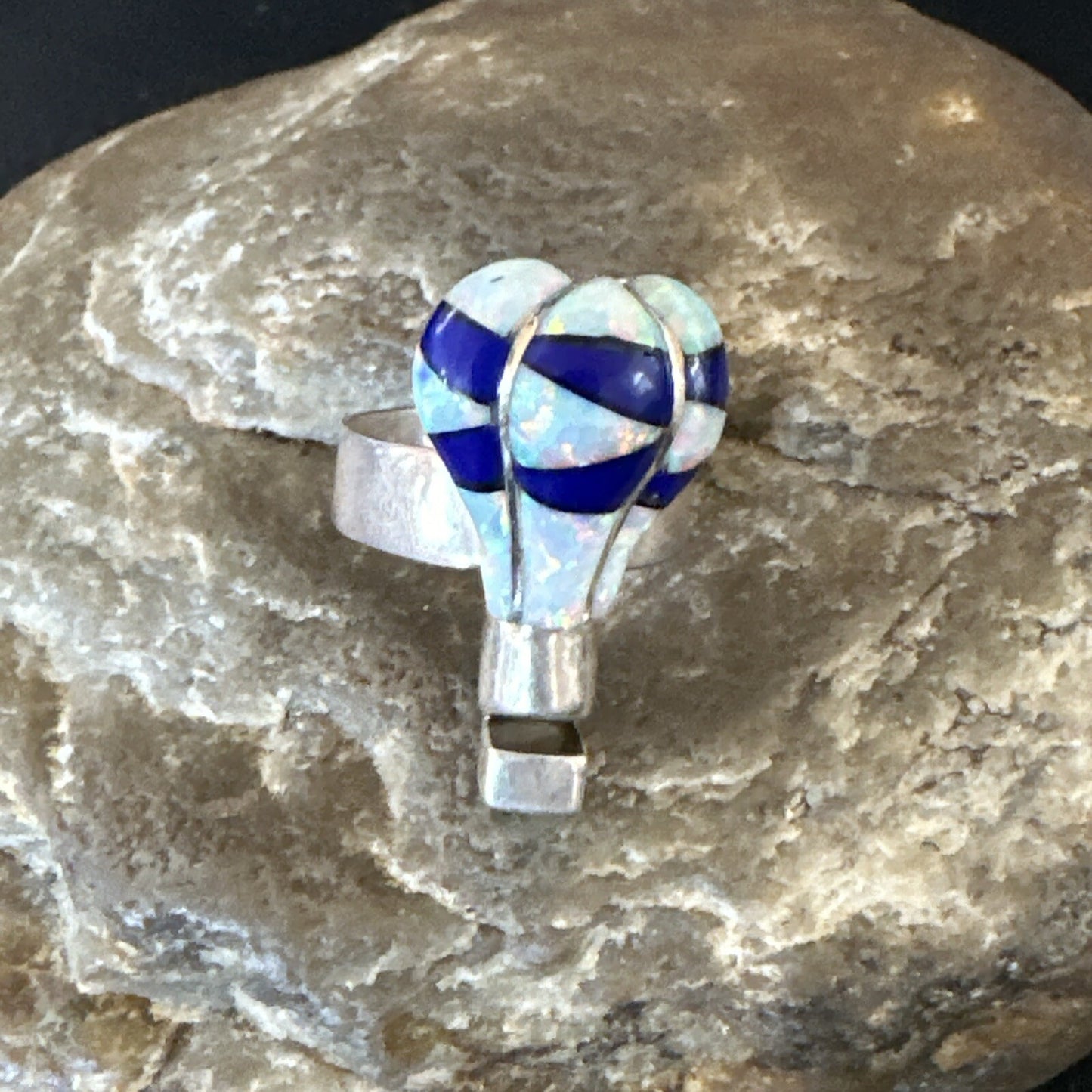 Navajo Balloon Blue Lapis White Opal Inlay Band Ring Sz 6 18188
