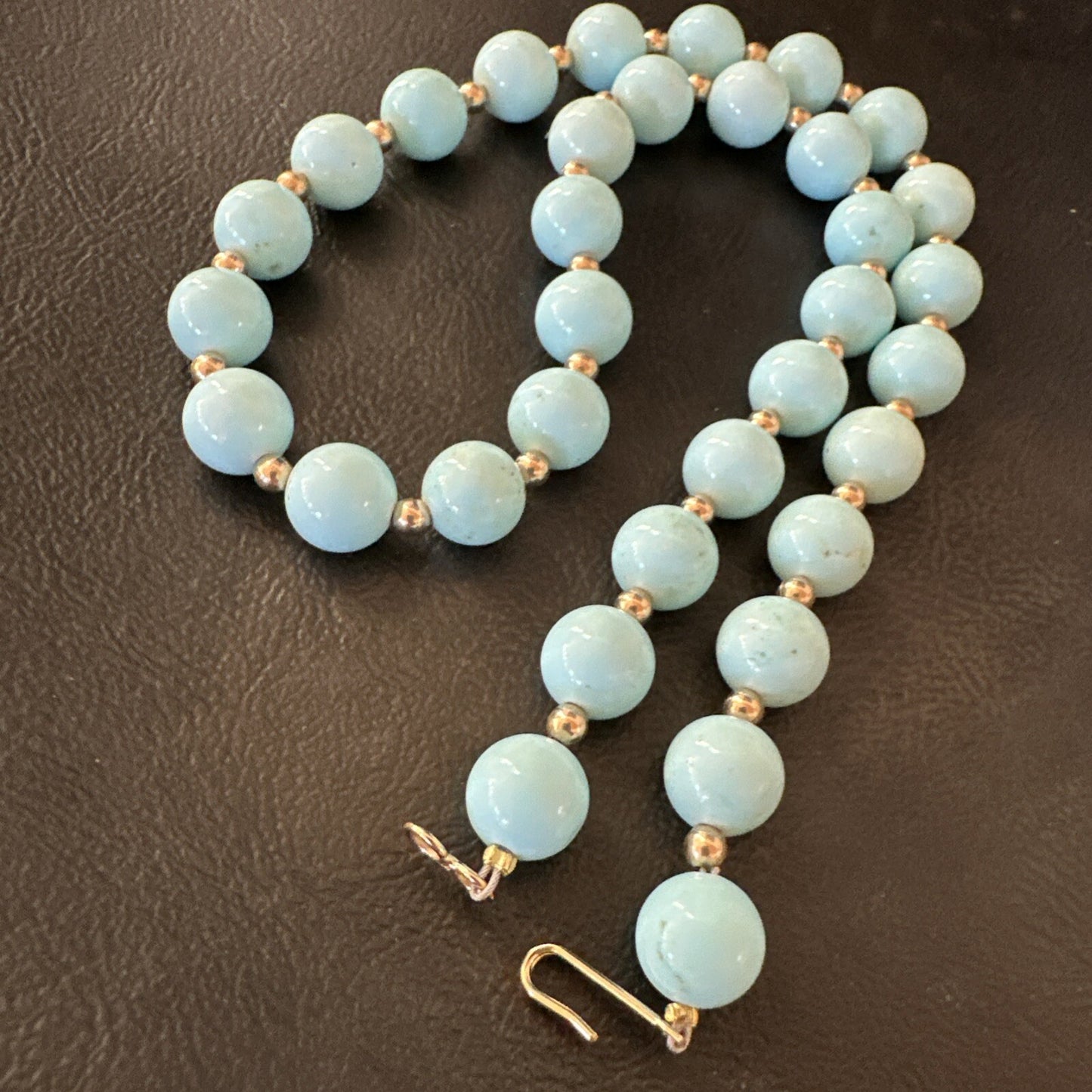 Goldfilled Womens 10mm Blue Dry Creek Turquoise Navajo Necklace 19” 18588