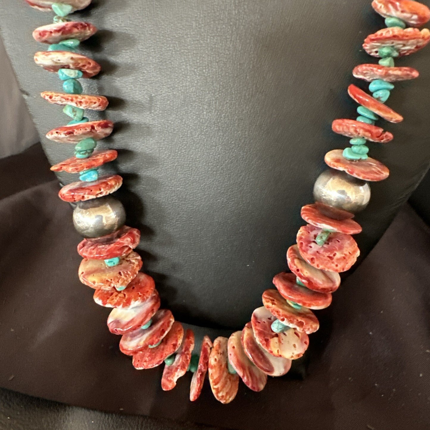 Navajo Purple Spiny Oyster Turquoise Sterling Silver Necklace 25” 18738