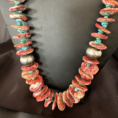Navajo Purple Spiny Oyster Turquoise Sterling Silver Necklace 25” 18738
