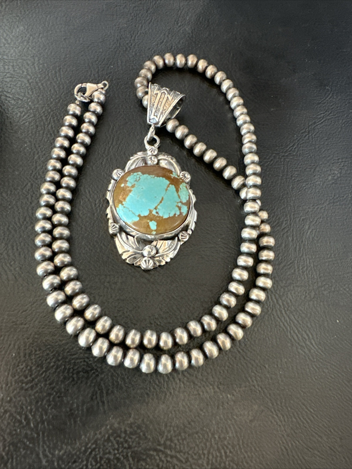 Mens Blue Turquoise#8 Pendant Navajo Sterling Silver Necklace 18071