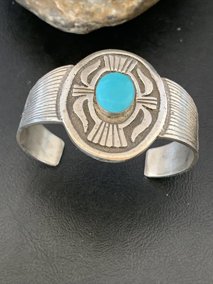 Mens Blue Kingman Turquoise Navajo Sterling Silver Cuff Bracelet 1654