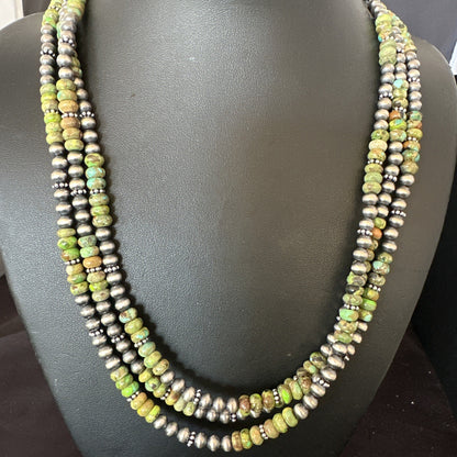 Navajo Pearls Green Gaspeite Turquoise Sterling Necklace 3S 03091