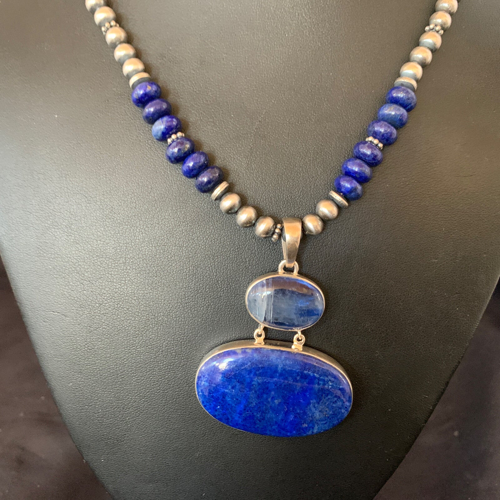 Lapis Lazuli Pendant Navajo Pearls Sterling Silver Necklace 11366