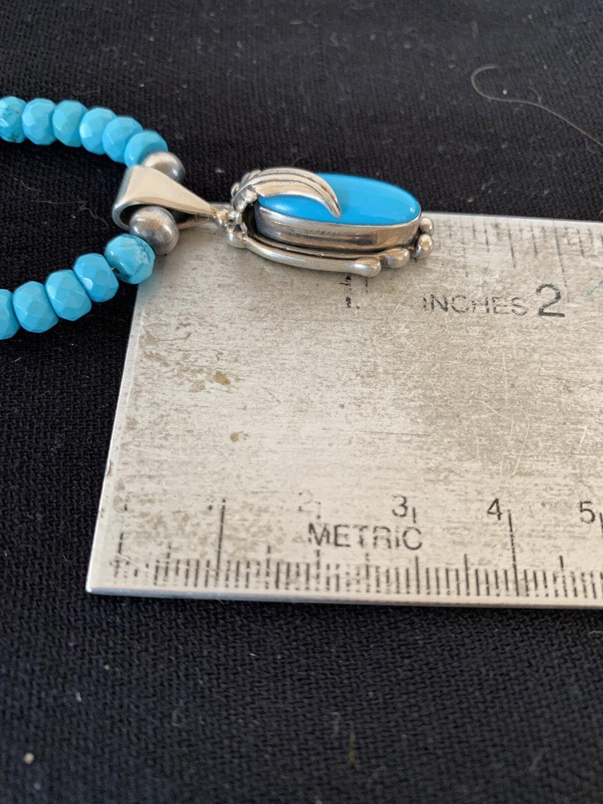 Blue Faceted Turquoise Sterling Silver Necklace Sleeping Beauty Pendant 00564