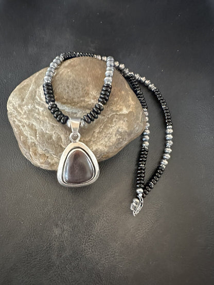 Mens Womens Black Stone Pendant Onyx Sterling Silver Beads Necklace 18334