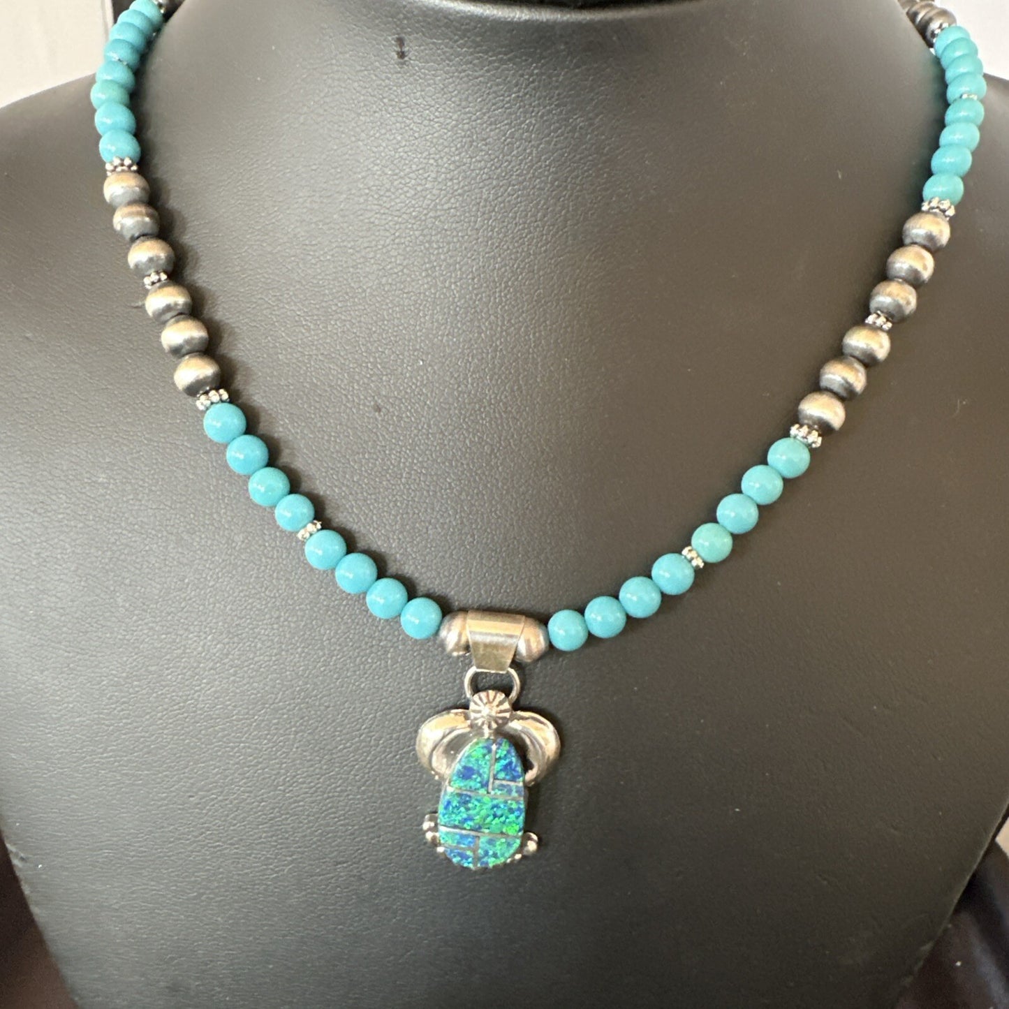 Blue Opal Pendant Turquoise Navajo Sterling Silver Necklace 23" 18736