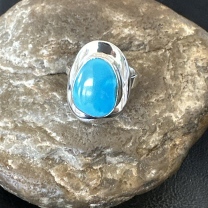 Southwestern Sterling Silver Blue Kingman Turquoise Ring Size 8 18523