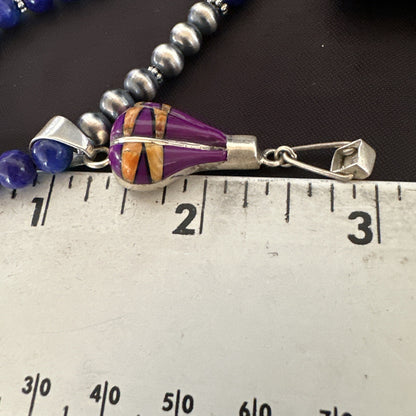 Balloon Orange Spiny Purple Pendant Navajo Sterling Silver Necklace 22" 18345