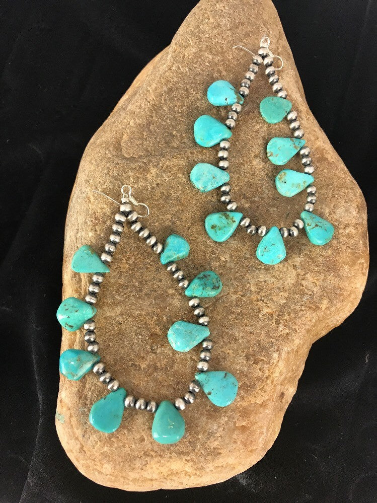 Blue Cluster Turquoise Sterling Silver Earrings 3.5”