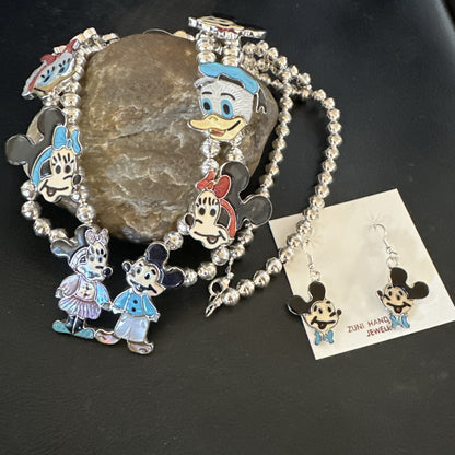 MICKEY MOUSE ZUNI TURQUOISE STERLING SILVER SQUASH BLOSSOM EARRINGS 17784