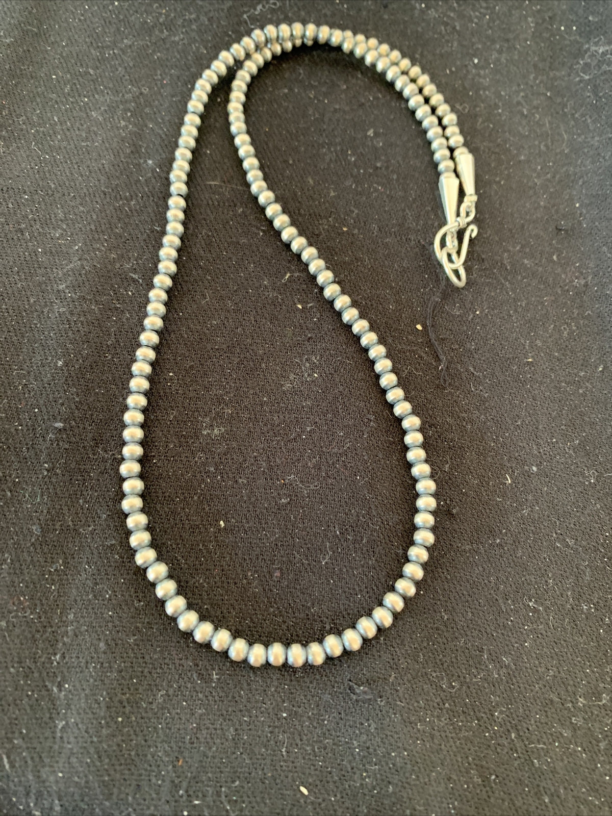 Native American 4mm Sterling Silver Beads Navajo 18" Hook & Eye Cone Necklace