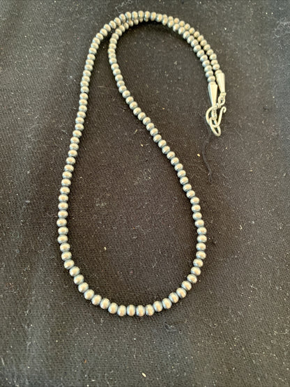 Native American 4mm Sterling Silver Beads Navajo 18" Hook & Eye Cone Necklace