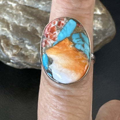 Blue Turquoise Spiny Oyster Navajo Sterling Silver Ring Size 8 18233