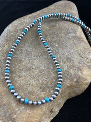 Blue Turquoise Navajo Pearls 4mm Bead 14"Necklace | Sterling Silver | Authentic Native American Handmade | 94116