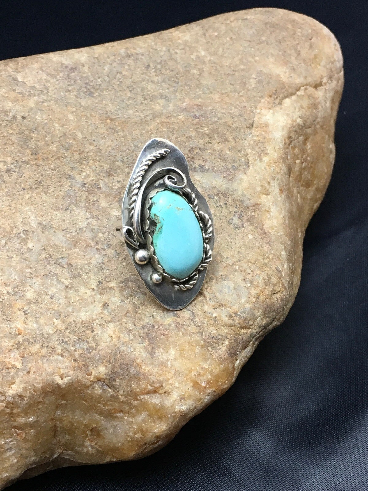 Blue Turquoise Navajo Sterling Silver Ring Size 7.25 02510
