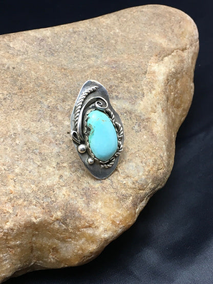 Blue Turquoise Navajo Sterling Silver Ring Size 7.25 02510