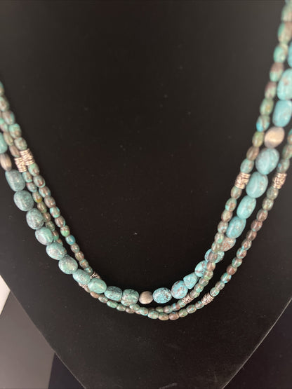 Navajo Pearls Sterling Silver 3 Strands 6mm Turquoise Heishi Necklace 23" 01773