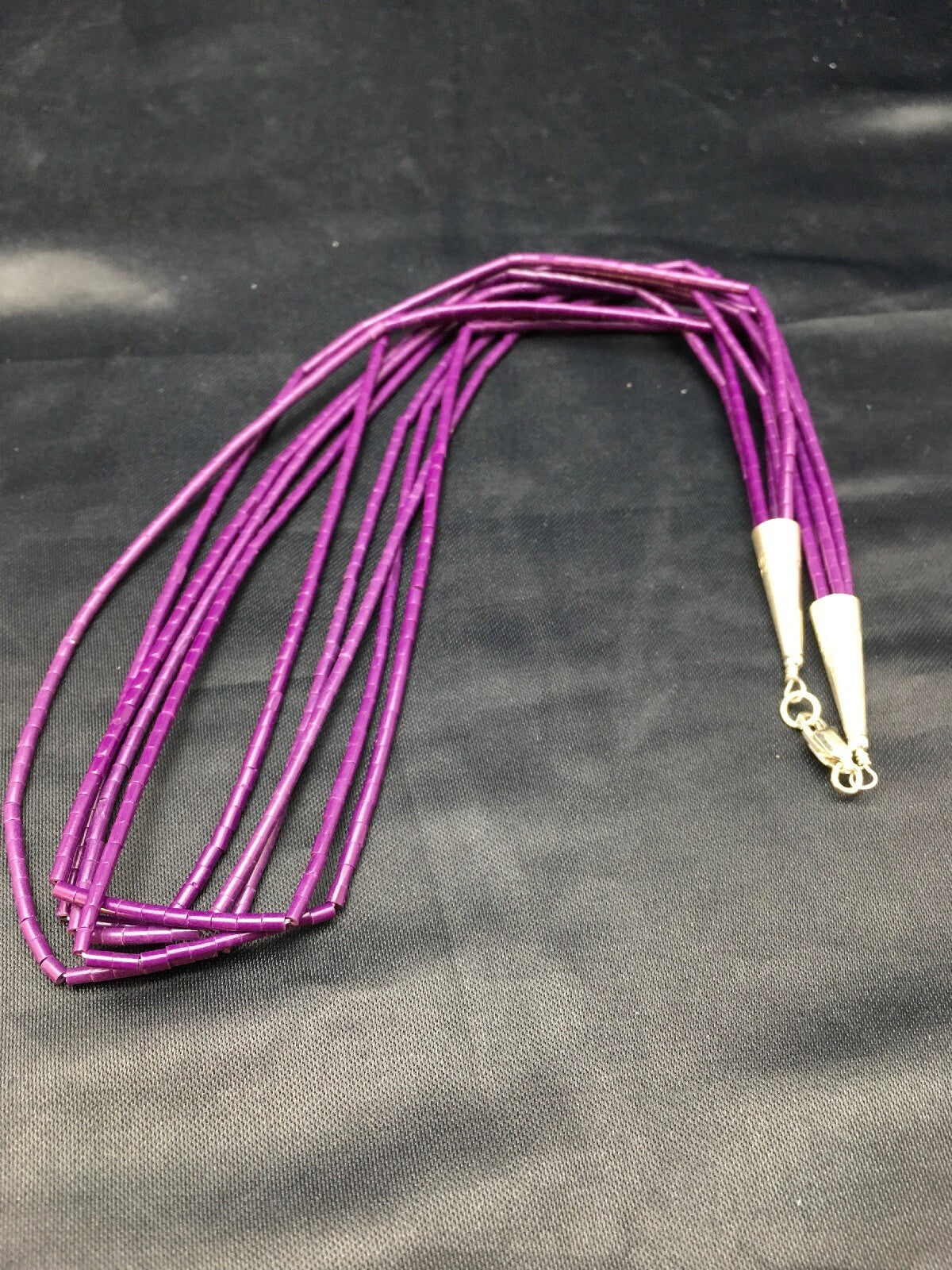 Purple Tube Heishi Stabilized 5 Strand Navajo Sterling Silver Necklace 02505