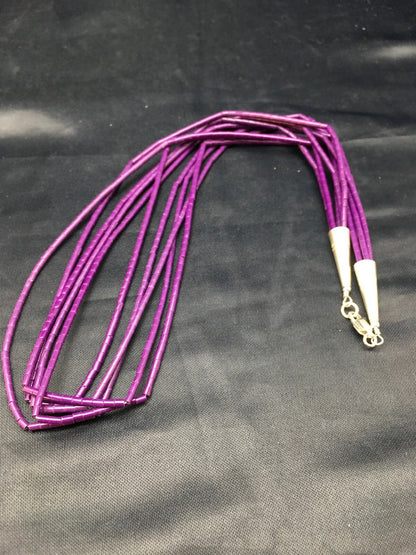 Purple Tube Heishi Stabilized 5 Strand Navajo Sterling Silver Necklace 02505