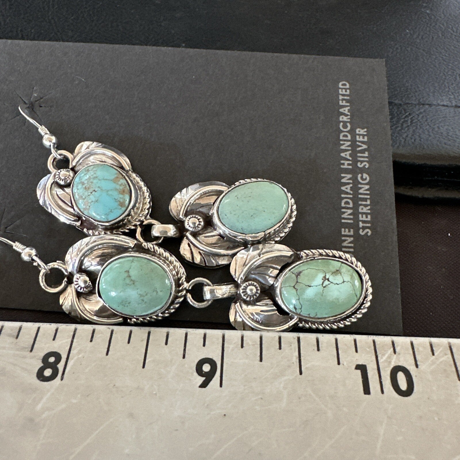 Native Navajo Blue Green Turquoise Sterling Silver Dangle Earrings 2” 17917
