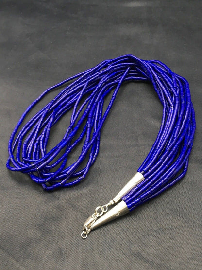 Navajo Stabilized Lapis Lazuli 10 Strand Sterling Tube Heishi Necklace 19" 4358