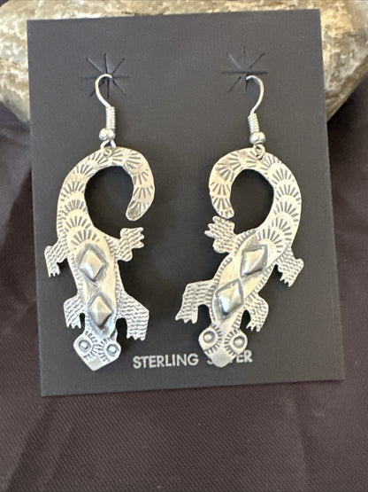 Popular Gecko Navajo Stamped Sterling Silver Stamped Handmade Earrings 17952