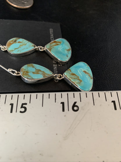 Blue Kingman Turquoise Navajo Sterling Silver Dangle Earrings 1.5" 14077