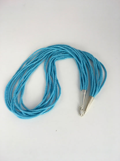 Native Blue Turquoise Heishi 10 Strand Sterling Silver Necklace 19" 08872