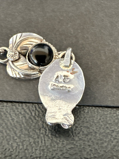 Black Onyx Navajo Sterling Silver Dangle Earrings 1.5" 18293
