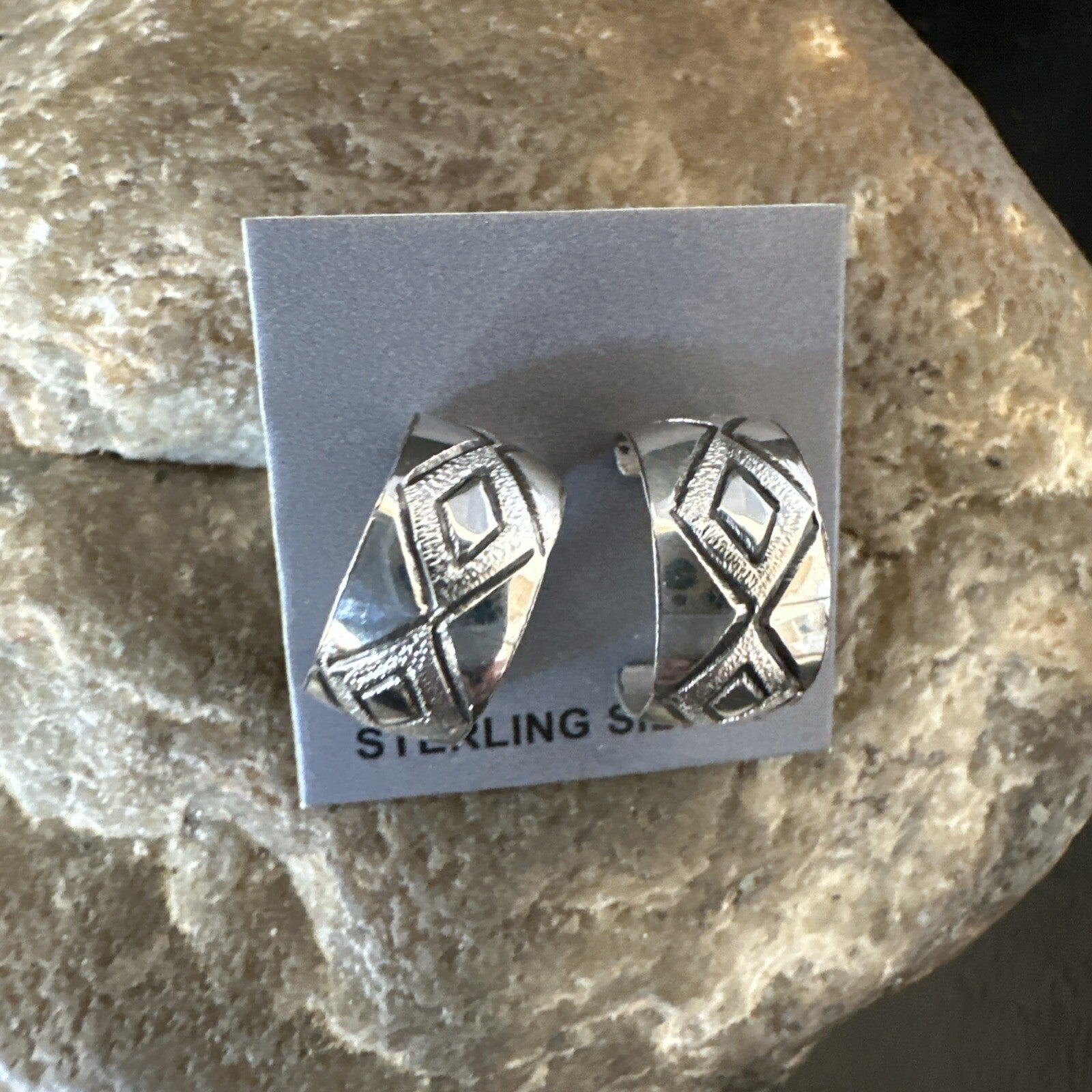 Children Girls Navajo Sterling Silver Stamped Handmade Earrings 0.25" 18635