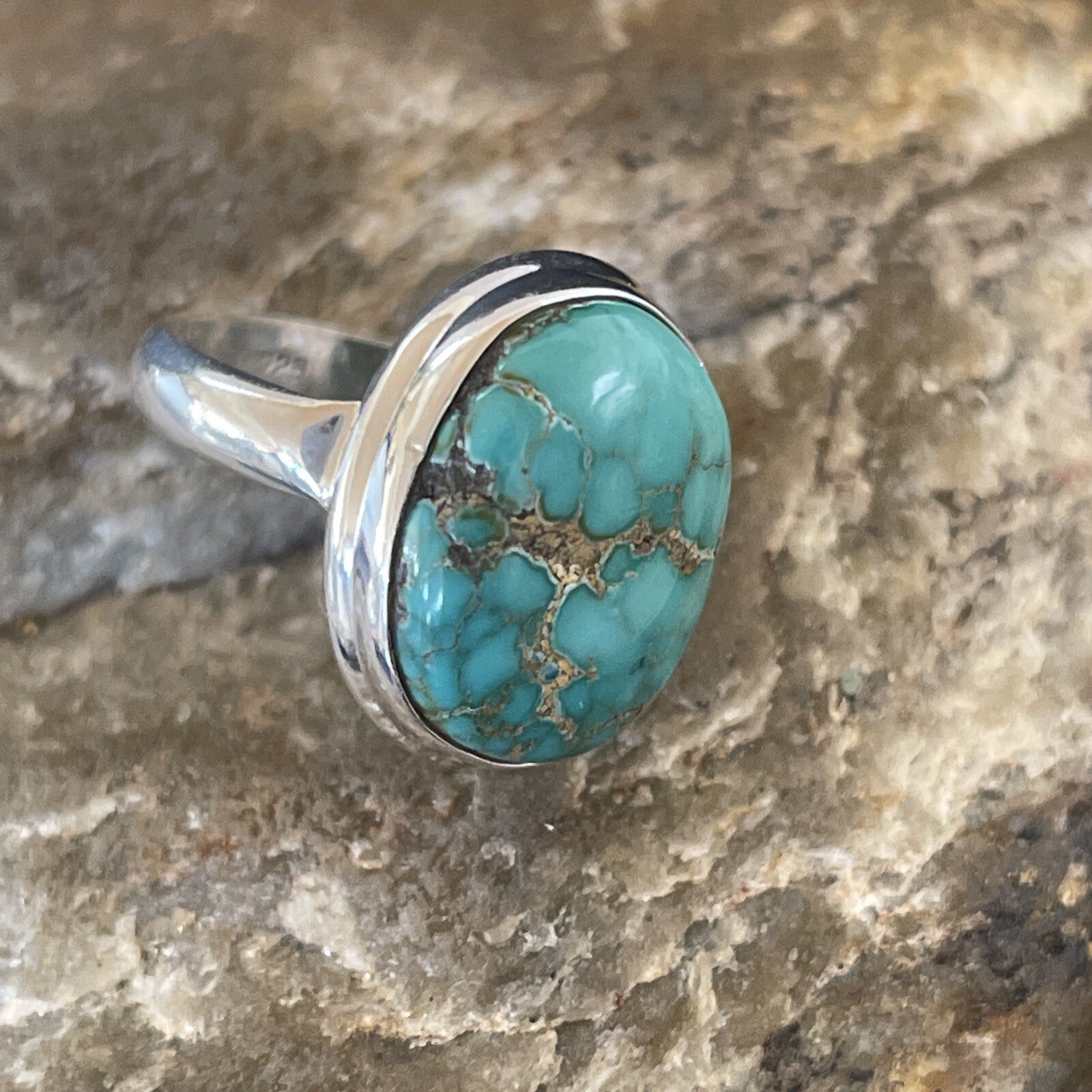 Native American Navajo Sterling Silver Blue Turquoise Ring Size 7 11415
