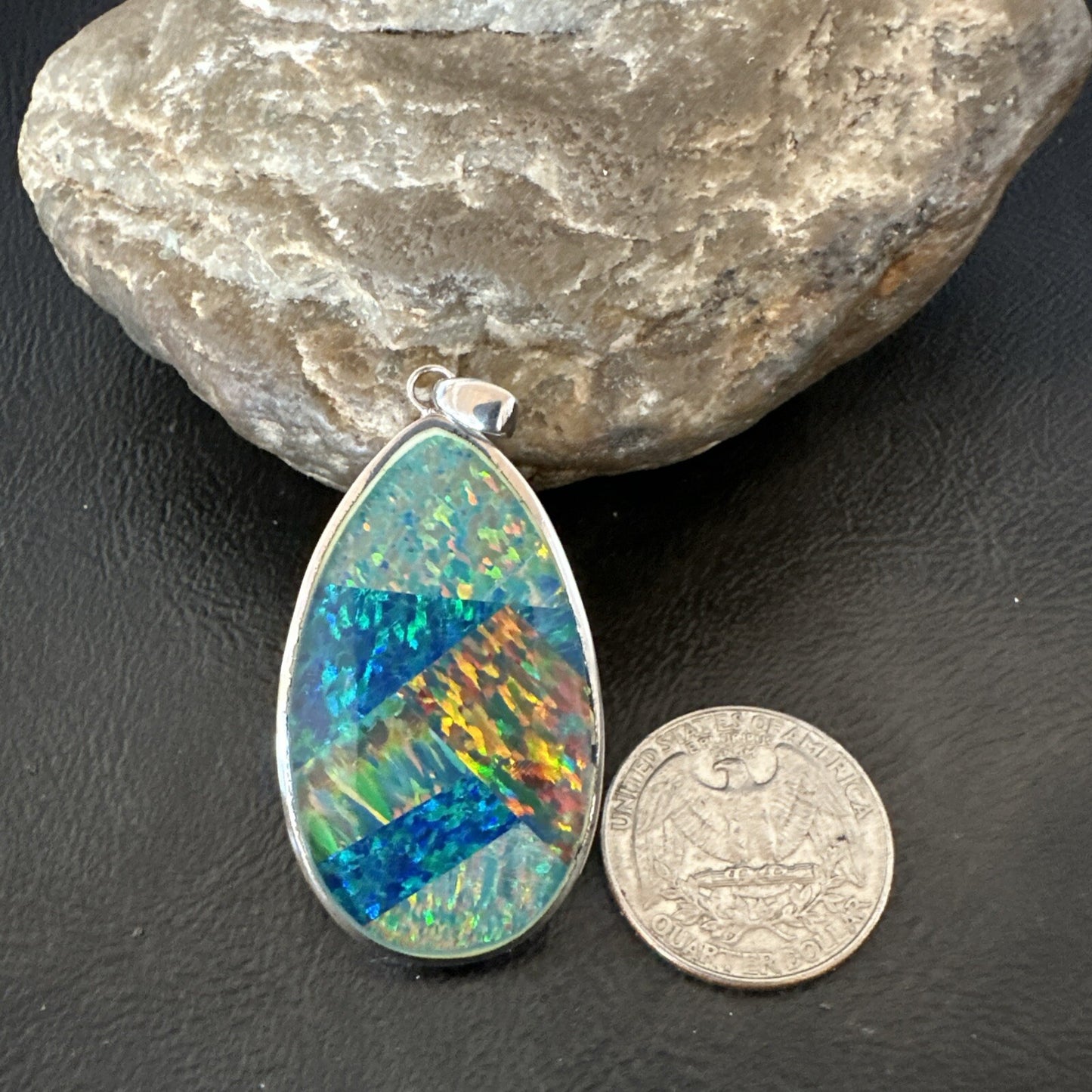 Mens Womens Multicolor Gilson Opal Navajo Sterling Silver Inlay Pendant 18609