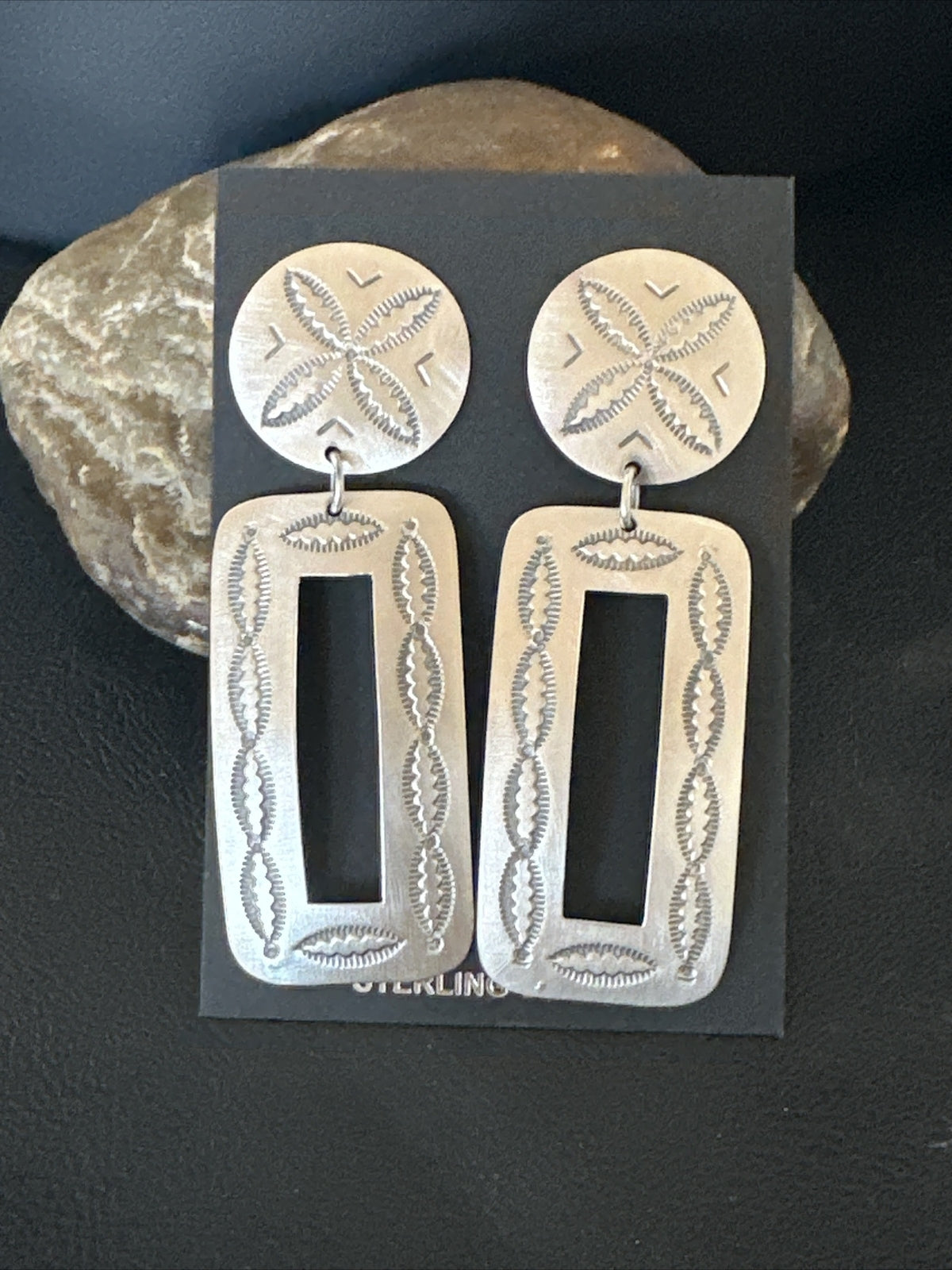 Popular Navajo Stamped Sterling Silver Stamped Handmade Earrings Set 2.75" 17858
