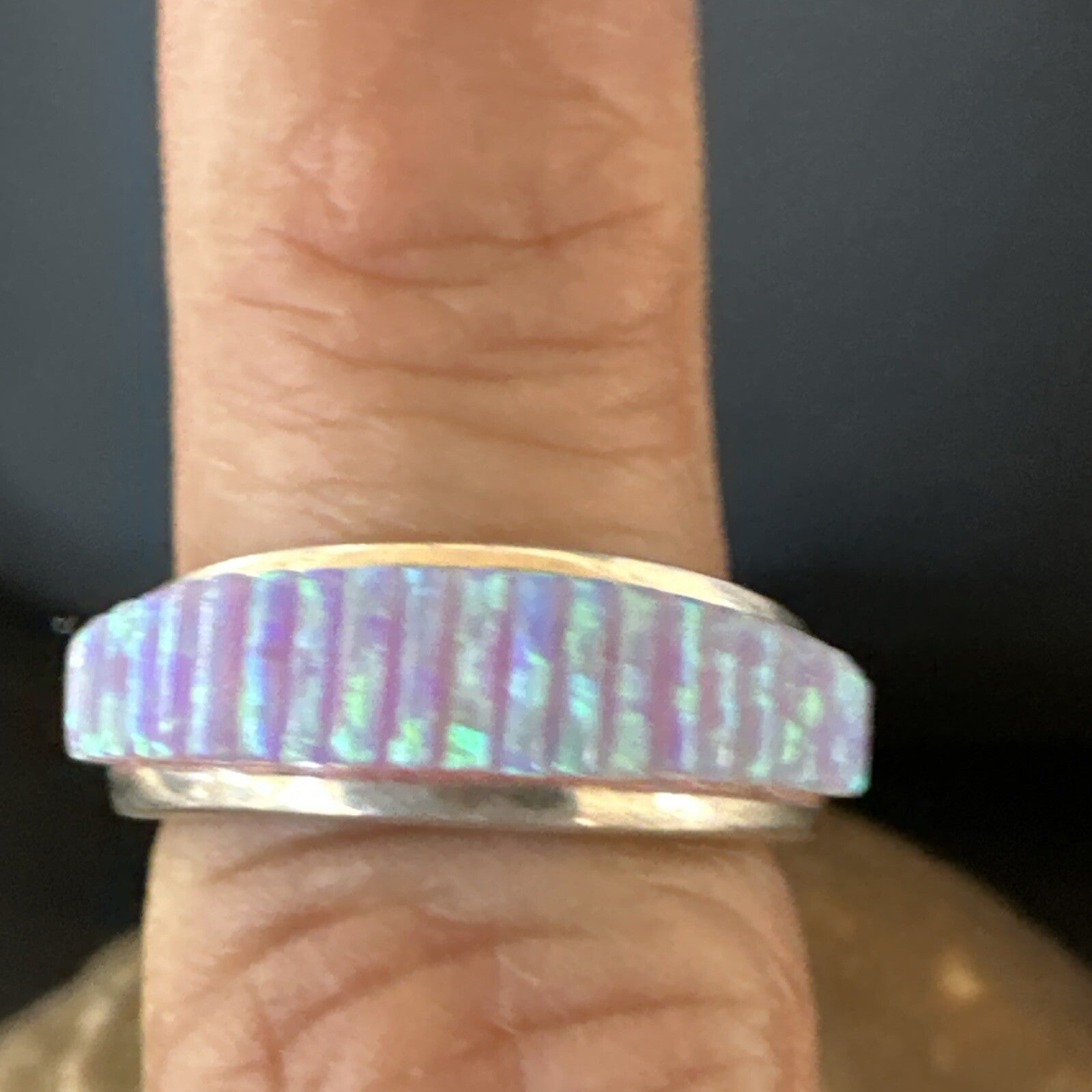 Pink Opal Navajo Sterling Silver Band Inlay Ring Size 6 18783