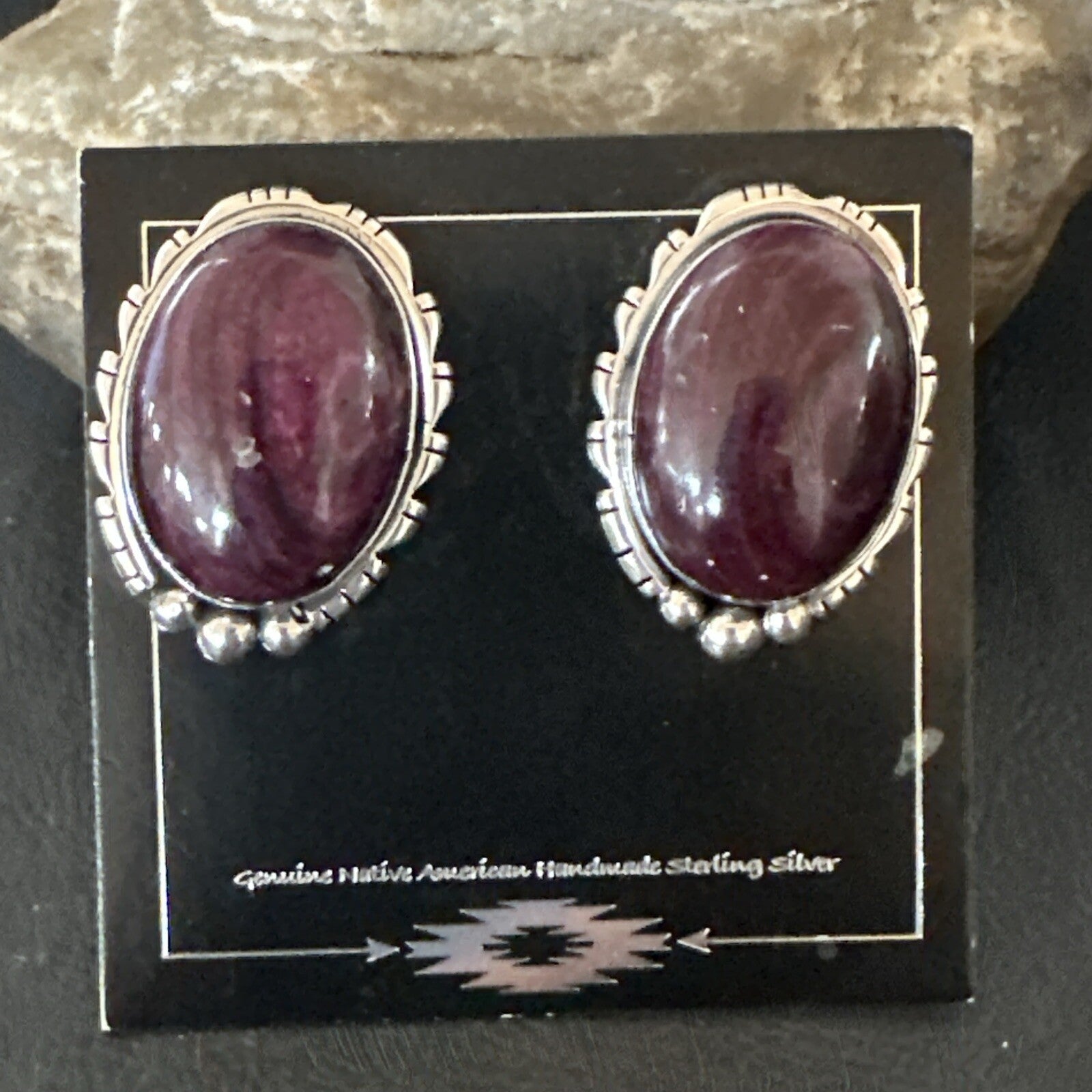 Purple Spiny Oyster Navajo Sterling Silver Stud Post Earrings 1" 18740