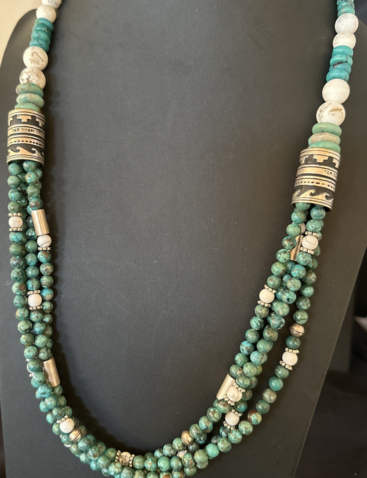 Tommy & Rosita Singer T R Sterling Silver Turquoise 4 Strand Necklace 30” 19758